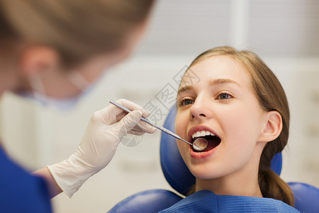 牙科折页女牙医检查病人牙齿背景