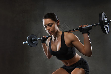 运动,健身,健美,举重人的轻妇女杠铃弯曲肌肉健身房图片