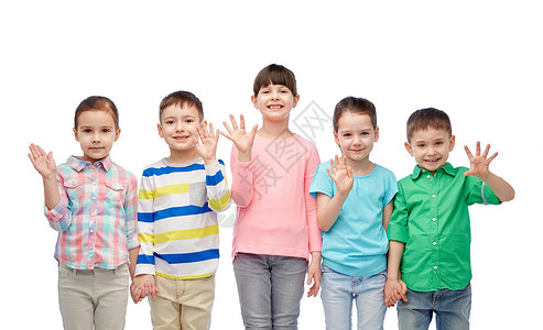 童,时尚,友谊人的群快乐微笑的小孩子牵着手图片