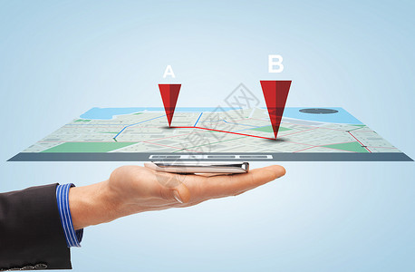 人,技术,导航商业男手与智能手机GPS导航投影图片