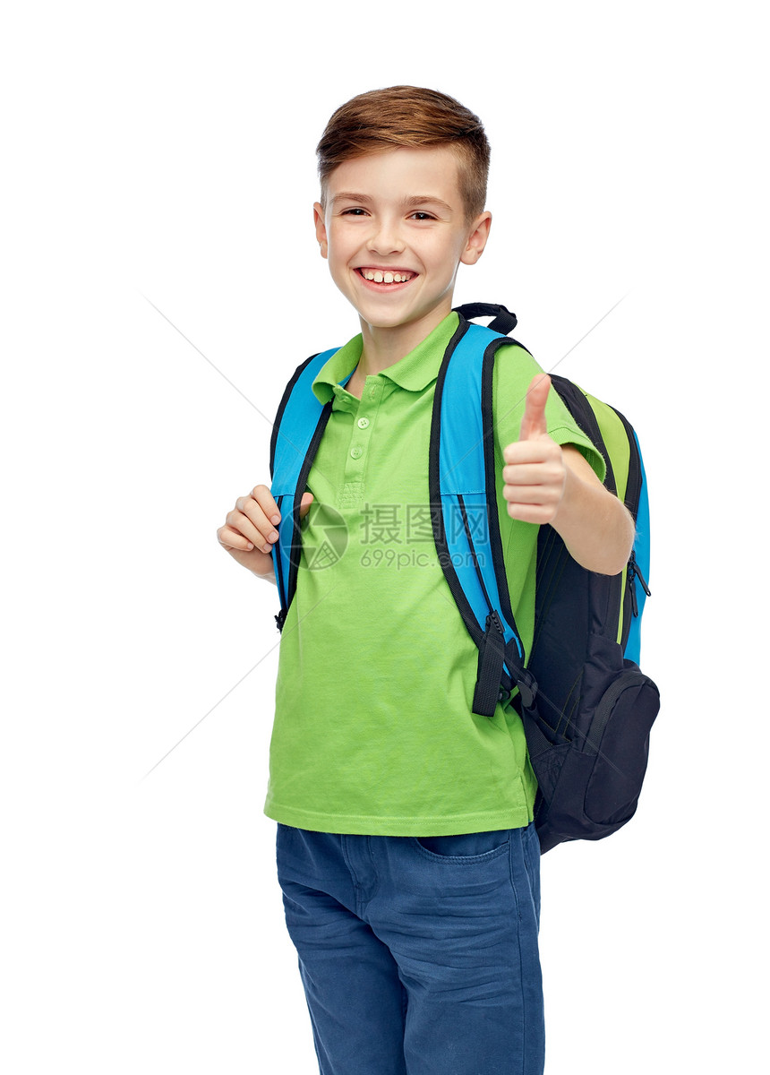 童,学校,教育人的快乐的微笑学生男孩与书包图片