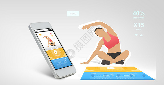技术,健身运动白色手机与运动应用屏幕上图片