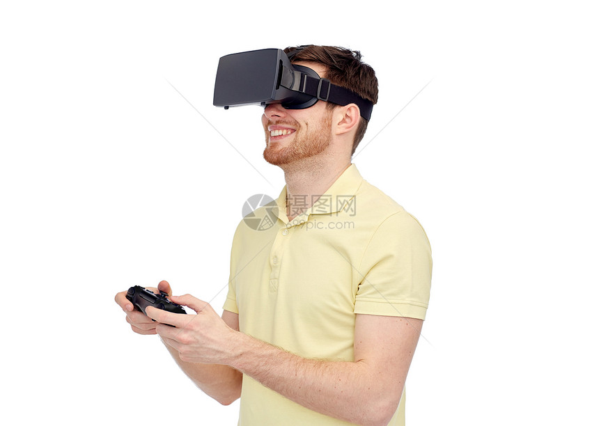 三维技术,虚拟现实,娱乐活动人的快乐的轻人与虚拟现实耳机3D眼镜玩游戏控制器游戏图片