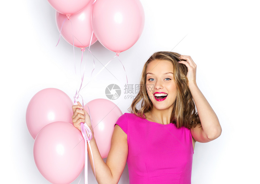 美丽,人,风格,假日时尚快乐的轻女人十几岁的女孩穿着粉红色的裙子与氦气球图片