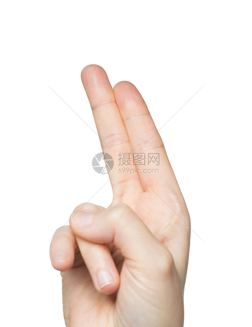 手势,计数身体部位的近距离的手两个手指图片