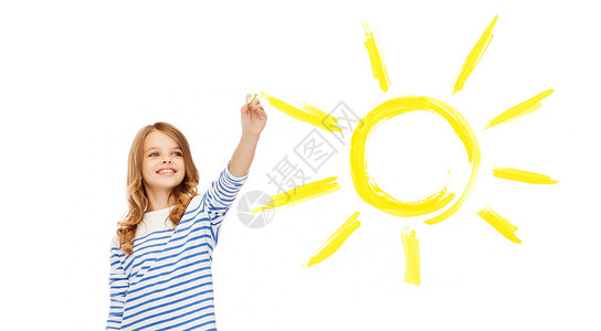 教育,学校快乐的人的可爱的小女孩空中画大太阳背景图片