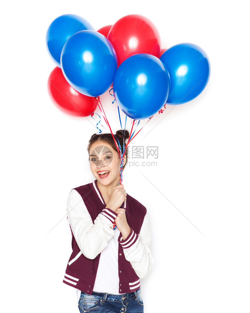 人们,青少,假期聚会的快乐的微笑,漂亮的十几岁女孩带着氦气球图片