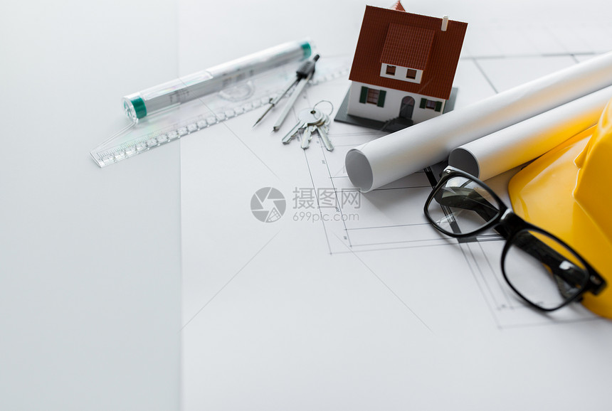建筑,房地产家庭建筑蓝图与工具房屋钥匙图片