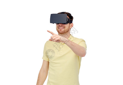三维技术,虚拟现实,娱乐活动人的快乐的轻人与虚拟现实耳机3D眼镜玩游戏图片
