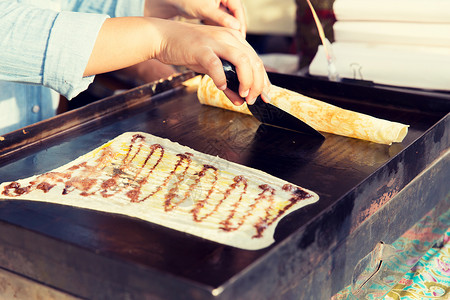 烹饪,亚洲厨房,销售食品厨师煎薄煎饼街头市场图片