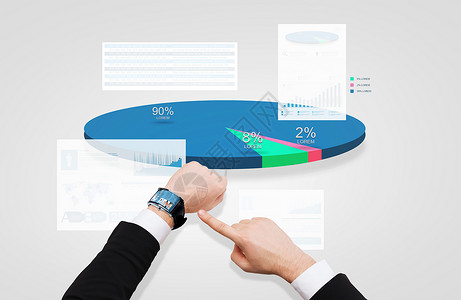 手表网页商业,人,分析现代技术密切的商人指向智能手表他的手与新闻屏幕上的图表图表设计图片