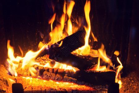 集中火焰光效加热,温暖,火舒适的木柴燃烧壁炉背景