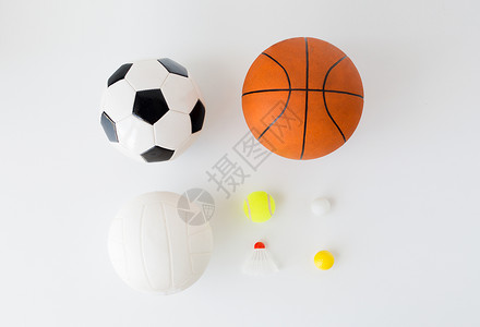 运动,健身,游戏,运动设备物体的同的运动球毽子白色背景上顶部背景图片