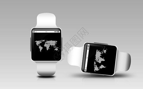 现代技术,象,网络,响应通信智能手表与地球仪屏幕上的灰色背景图片