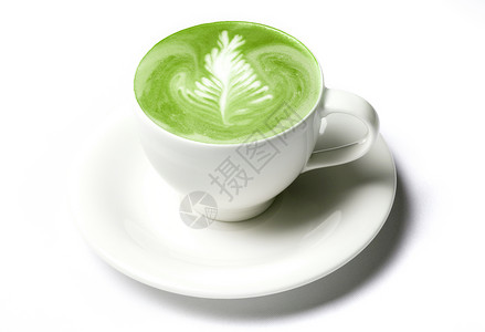 饮料,饮食,减肥减肥的杯抹茶绿茶铁超过白色背景图片