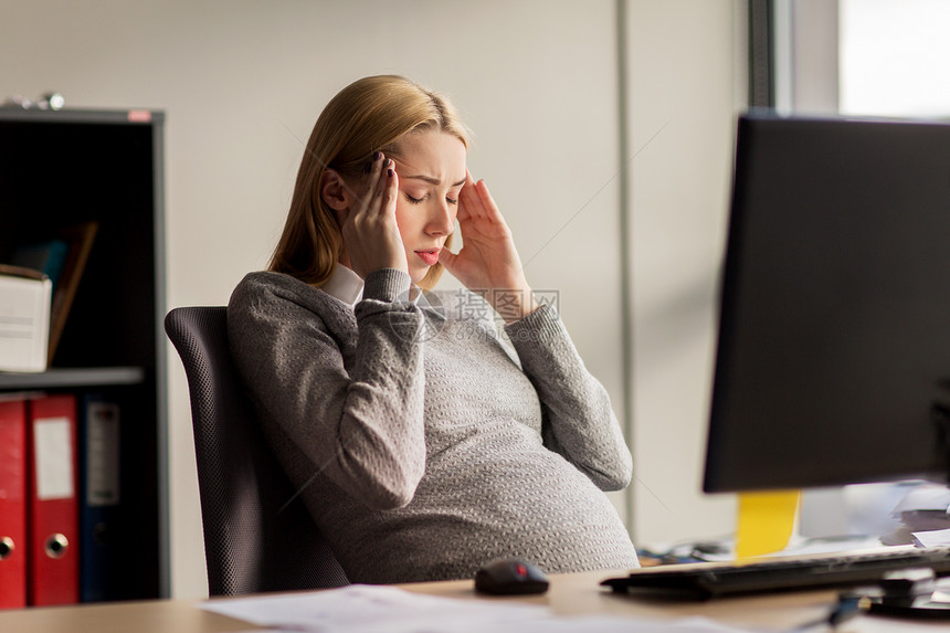 怀孕,商业,压力,妊娠人的怀孕的女商人办公室工作中感生病头痛图片
