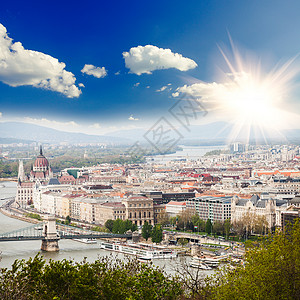 布达佩斯,匈牙利的全景,链桥议会大楼的景色图片