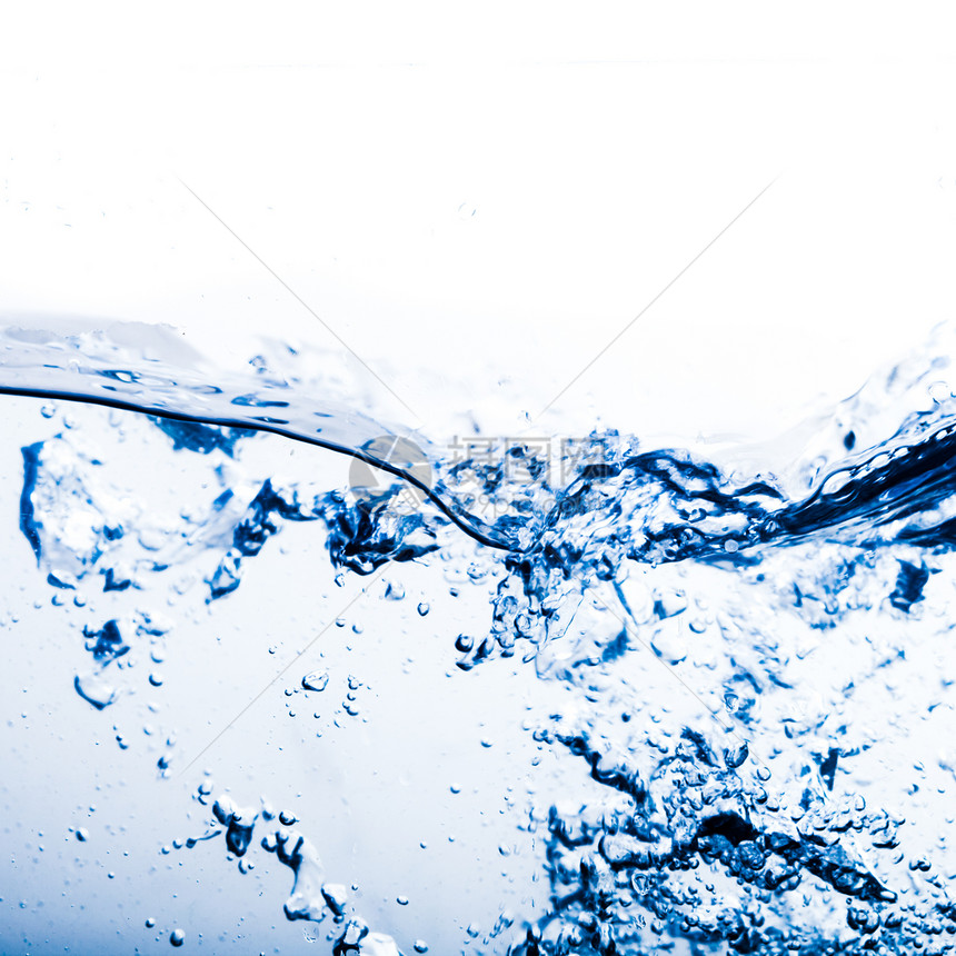 蓝色的水溅白色的背景上水溅图片