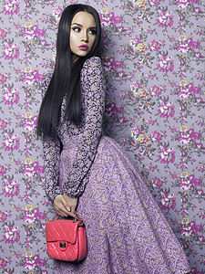 时尚艺术照片美丽优雅的女士花卉背景春夏图片