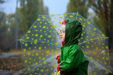 秋天下雨公园的幼儿雨伞图片