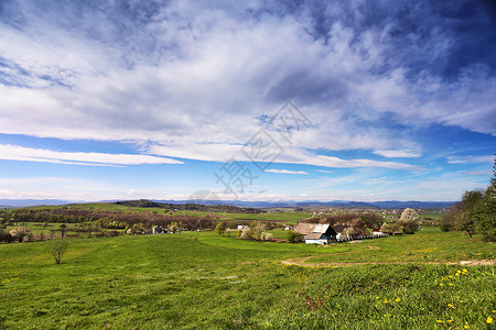 春天青山盛开乌克兰山麓后的山谷图片