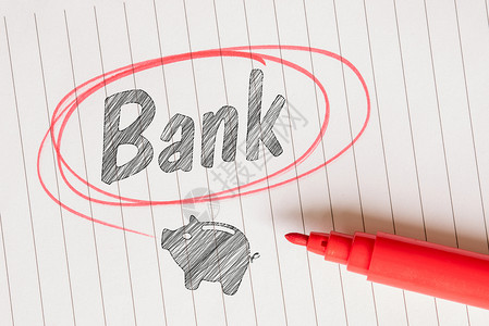 银行通知带储蓄罐图纸红色圆圈的钞票背景