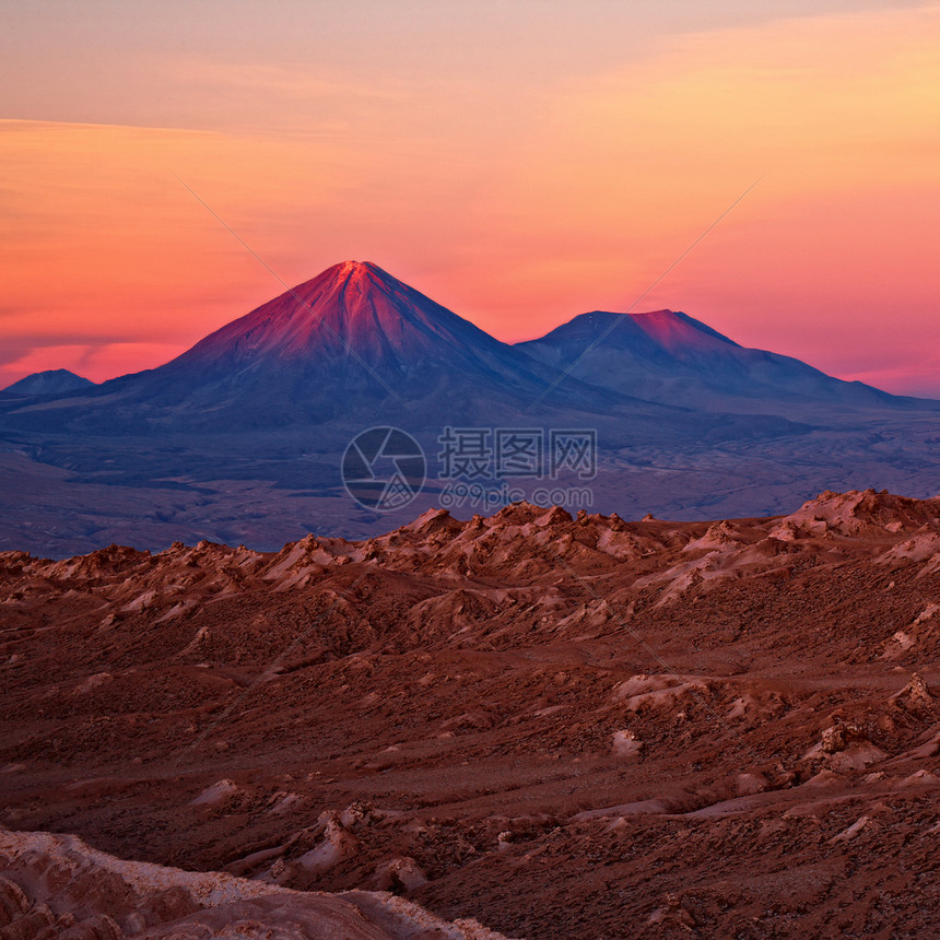 日落火山,LicancaburJuriques,阿塔卡马沙漠,智利图片