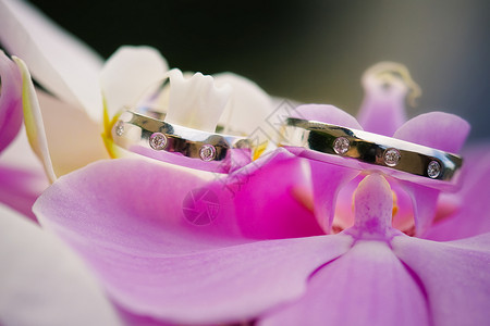 带粉红色兰花的结婚戒指图片