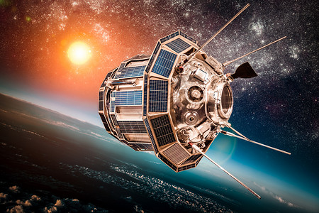太空穿梭机太空卫星背景恒星太阳上绕地球运行这幅图像的元素由美国宇航局提供设计图片