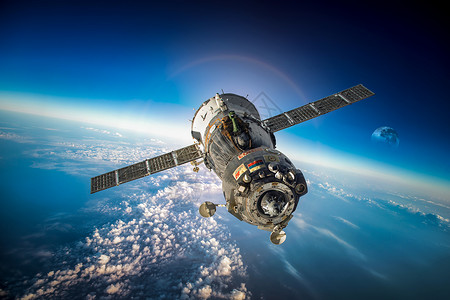 赞礼号宇宙飞船联盟绕地球运行这幅图像的元素由美国宇航局提供背景