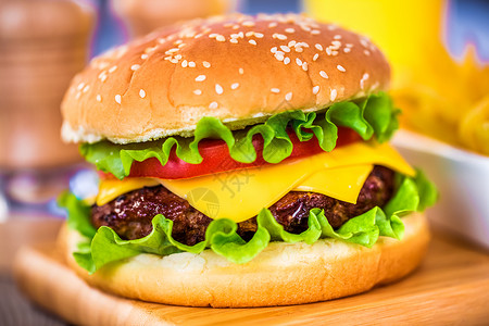 美味可口的汉堡芝士汉堡背景图片