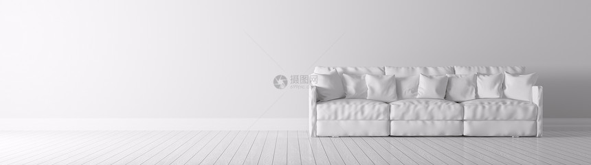 现代室内与白色沙发全景三维渲染图片