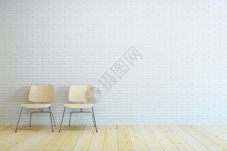 房间两把现代椅子白色砖墙图片