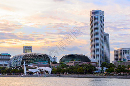 新加坡市中心码头湾的日落景色图片