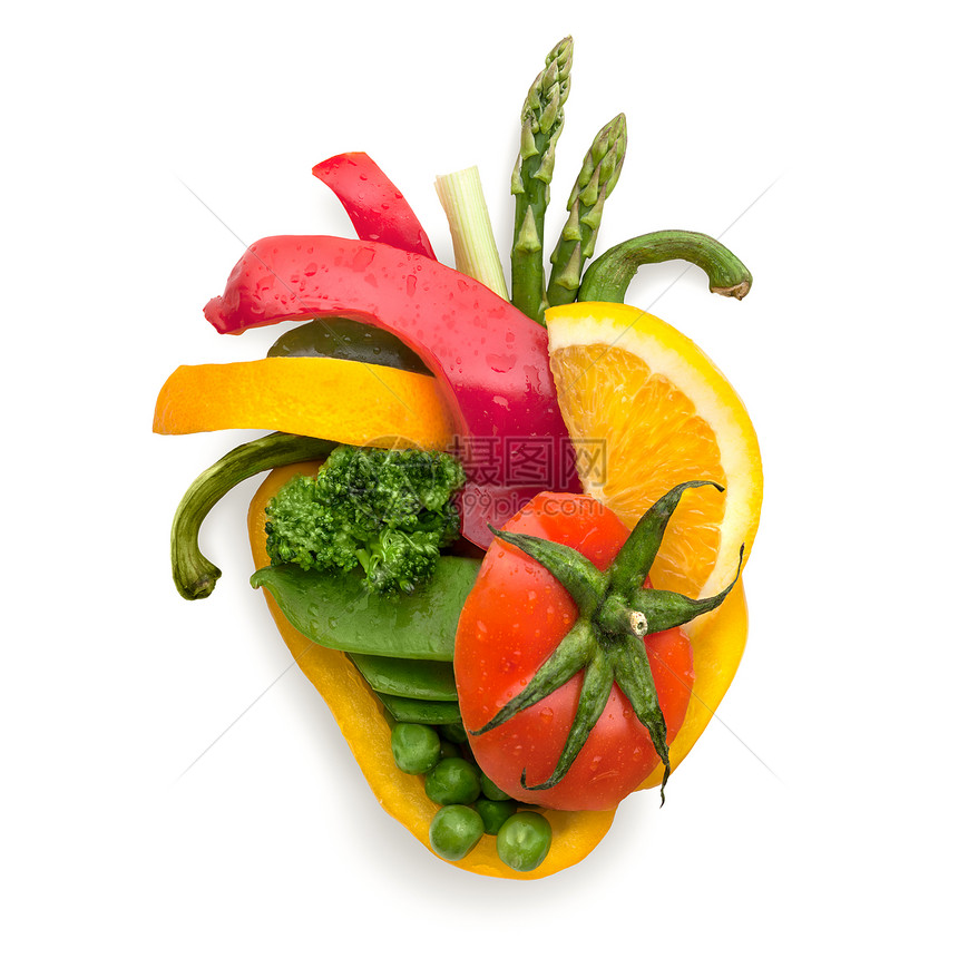 健康的人类心脏,由水果蔬菜制成,聪明饮食的食物图片