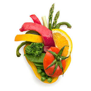爱由心生健康的人类心脏,由水果蔬菜制成,聪明饮食的食物设计图片