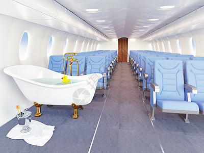 飞机机舱里的豪华浴缸三维创意图片