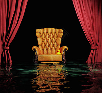豪华皮革扶手椅红色窗帘以上洪水内部3D图片
