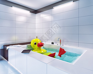 大橡胶鸭子浴室里放松三维创意图片