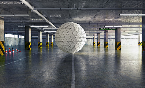 停车中的几何球体三维创意背景图片