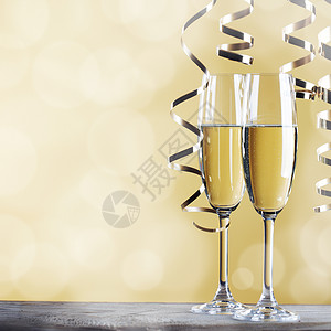 香槟丝带两杯香槟丝带浅色的背景上图片