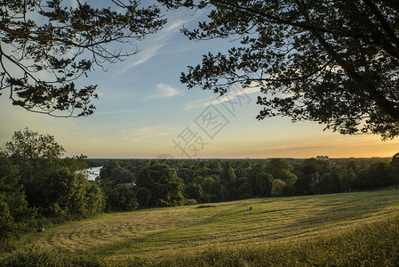 夏季日落时,伦敦的里士满山俯瞰风景图片