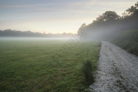 英国乡村景观日出时的雾状景观图片
