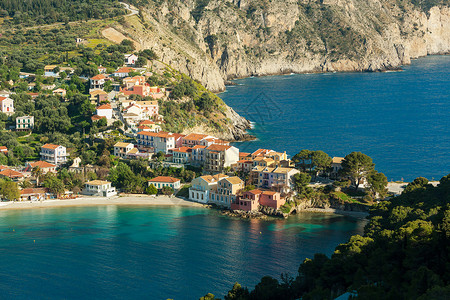 凯法利尼亚岛阿索斯村美丽的海湾,基法洛尼亚岛,希腊背景