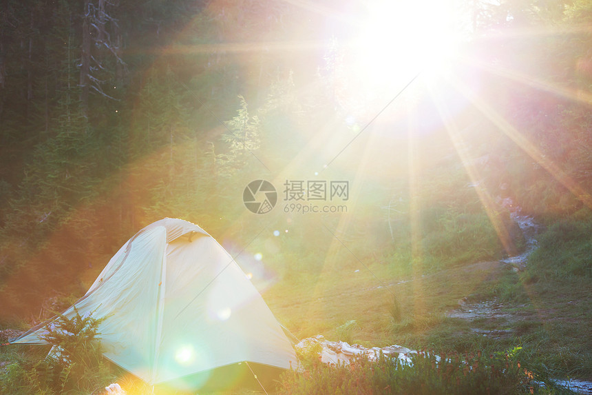 森林露营地的帐篷图片