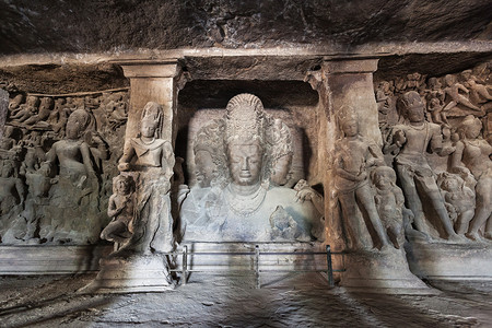 格拉普里印度马哈拉施特拉邦孟买附近的象皮坦塔岛洞穴背景