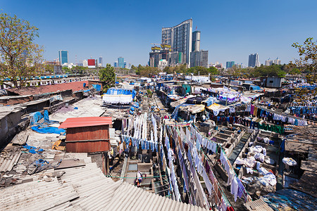 印衣服素材库多比加特印度孟买著名的露天洗衣店背景