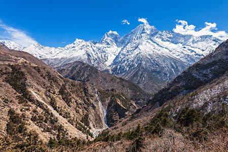 萨加玛莎珠穆朗玛峰地区的山脉,喜马拉雅山,尼泊尔东部背景