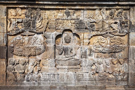 印尼爪哇中部MagelangBorobudur寺浮雕板图片