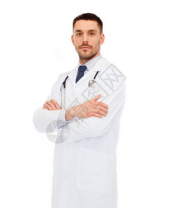 解剖学家医疗保健职业医学男医生,带听诊器,白色外套,白色背景背景